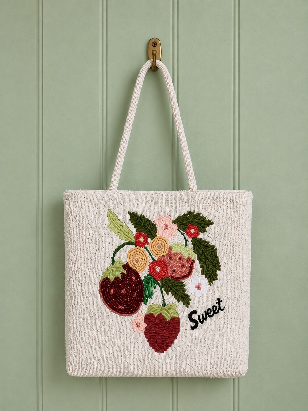 NWT Strawberry Beaded Tote Bag